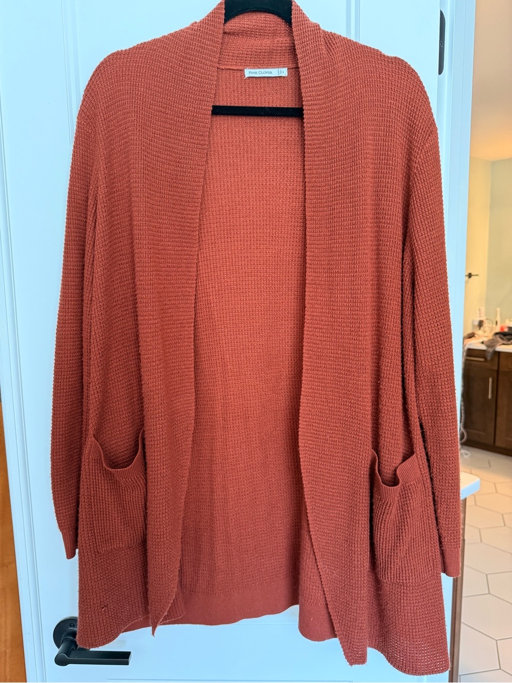 Pink Clover Open-Front Cardigan Sweater - Rust Orange